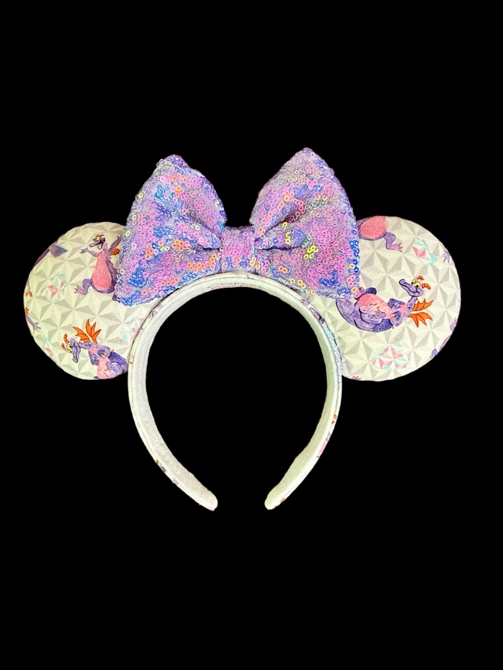 Disney Inspired Handmade FIGMENT with Sequins Bow- Minnie Ears Headband - NWOT